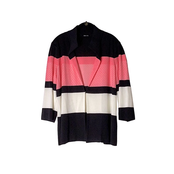 Misook Jackets & Blazers - Misook Color Blocked Black/Pink/White Cardigan in Size Large